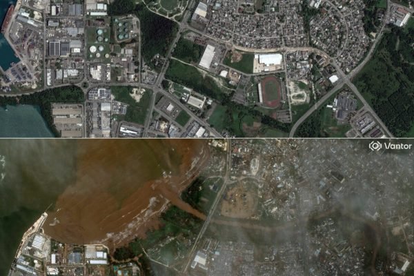 571262383_1242066464613125_6586756816149483444_n (COMBO) This combination of pictures created on October 29, 2025 shows (top) this handout satellite image by Vantor taken on September 6, 2025 shows an overview of Montego Bay, Jamaica, before Hurricane Melissa, and (bottom) this handout satellite image by Vantor taken on October 29, 2025 shows an overview of Montego Bay, Jamaica, after Hurricane Melissa. Hurricane Melissa has brought never-before seen levels of devastation to Jamaica, the UN's resident coordinator in the country said October 29, 2025. Cuba